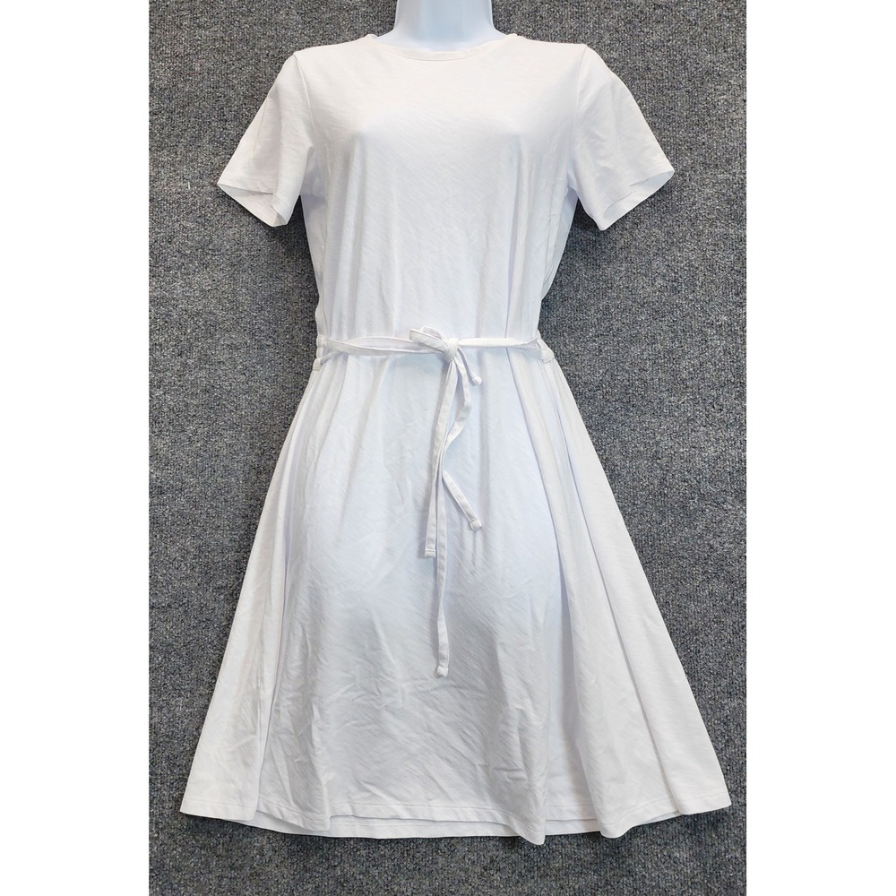 Theory Women Cotton Slub Knit Tie Waist Quiet Luxury Minimalist T-Shirt Dress S